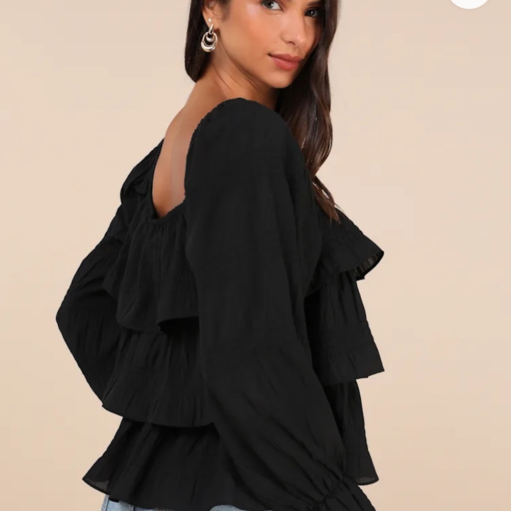 Lulu's Elegant Black Ruffle Blouse - Picture 4 of 4